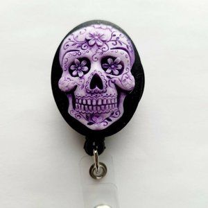 Purple Sugar Skull Day of the Dead Badge ID Card